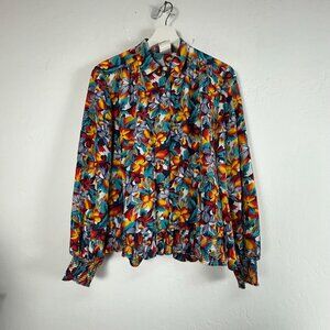 Vintage Bleyle Floral Print Long Sleeve Button Down Blouse Top Size 8 Multicolor